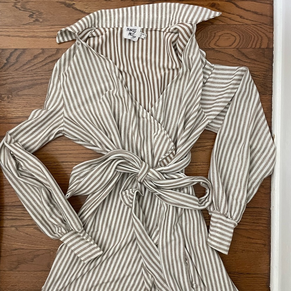 Princess Polly Party Time Mini Dress in brown/cream stripes
